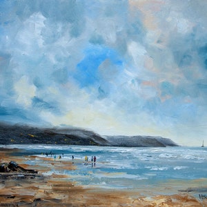 Original Seelandschaft Ölgemälde Blauer Ozean Himmel Strand 12 &quot;x 16&quot; Leinwand
