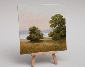 Hand Made Oil Paint Canvas - 3x3 - Tree And Sky