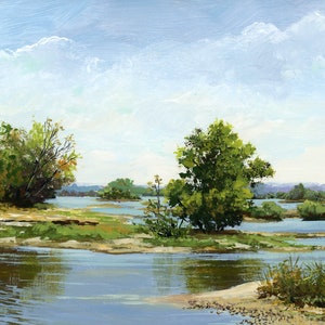 River Landscape Painting Original Art Summer Nature Realistik Painting Green Trees Small Painting Fine Art Wall Decor