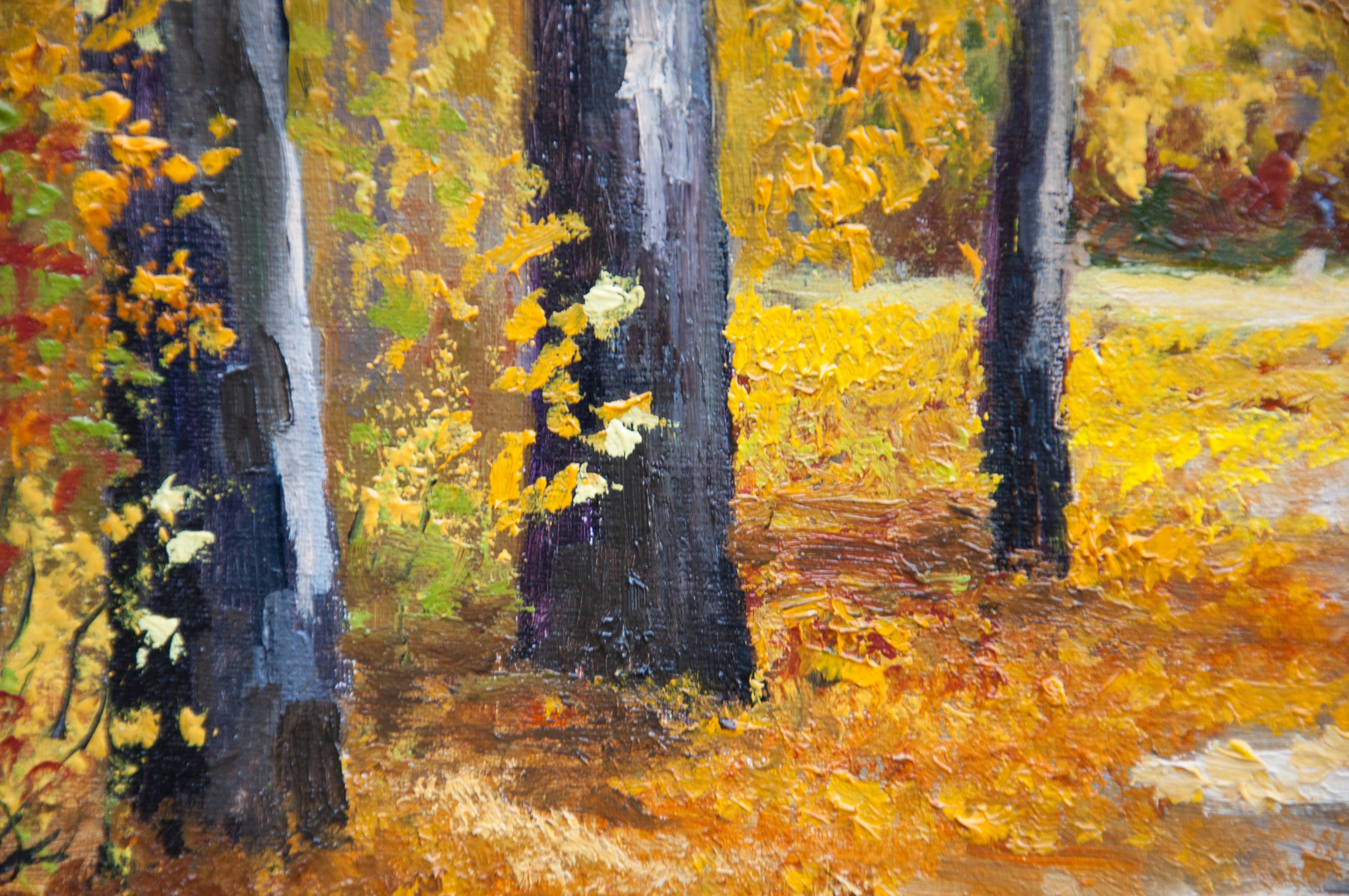 オリジナルの秋の森の油絵：黄金の秋の風景画（14 x 16インチ） - Etsy