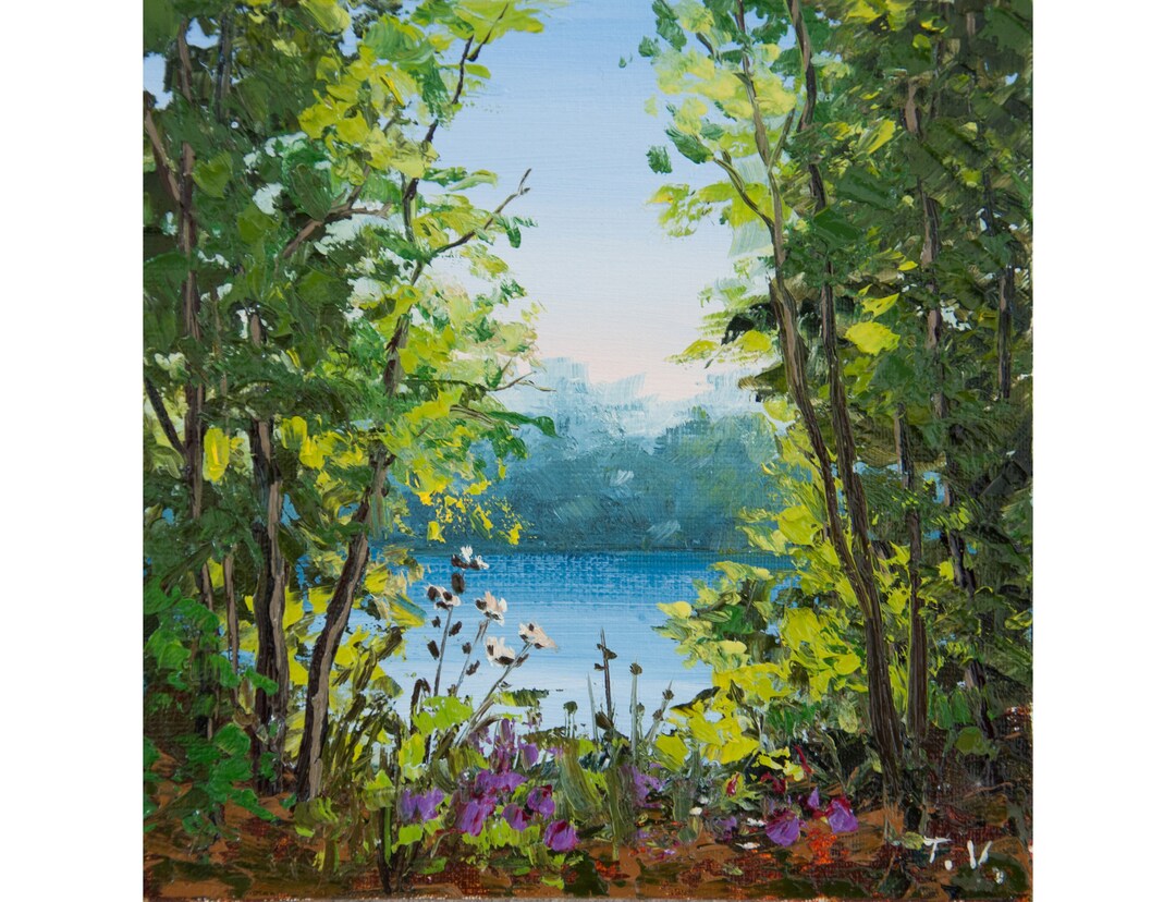 Forest Lake Oil Painting Original Art Summer Landscape Country Nature ...