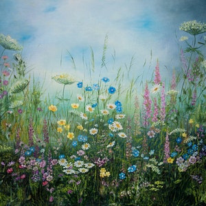 Wallpaper Digital Flower Field Oil Painting Summer Meadow Landscape Poster Wildflowers