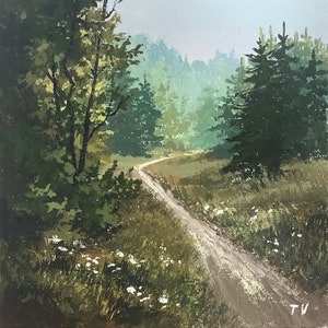 Original Forest Acrylic Painting: Green Landscape Art (6x6)