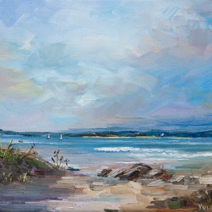 Ocean Oil Painting Seascape Original Art On Canvas Beach Stones Sand Waves Storm Sea Coast Landscape Artwork