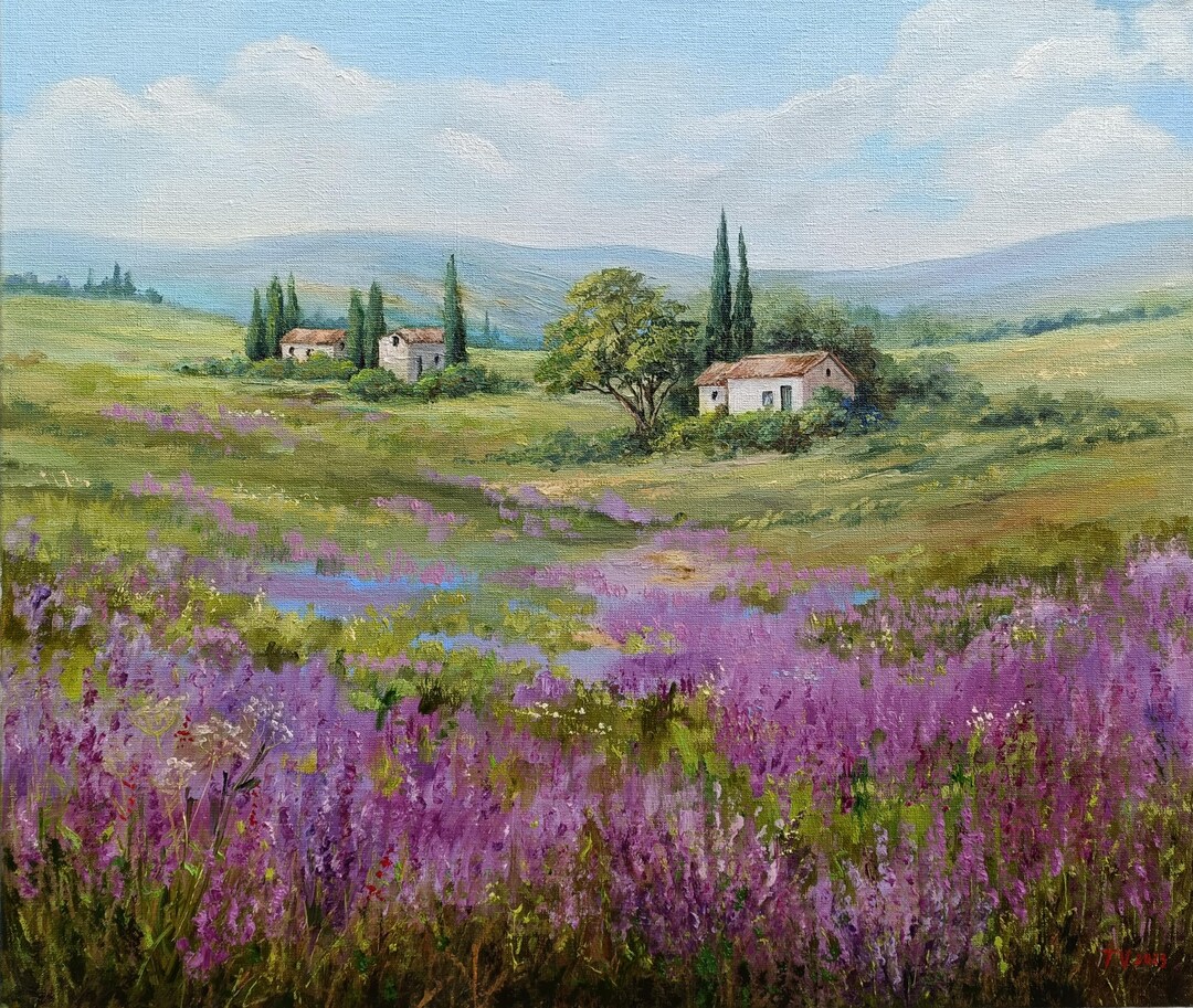 Lavender Field Oil Painting Original Art French Country Landscape on ...