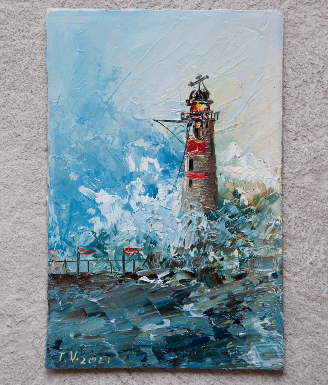 Lighthouse Oil Painting Original Art Ocean Storm Seascape Etsy