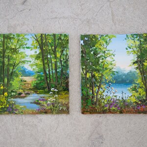 Forest Lake Oil Painting Original Art Green Trees Small Landscape ...