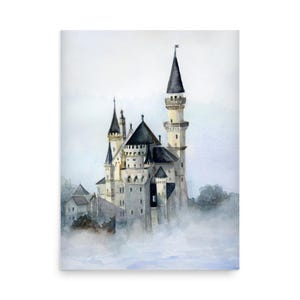 Impresión de paisaje de acuarela Castillos de Europa Pintura de acuarela Castillo de Neuschwanstein Acuarela Póster de bellas artes