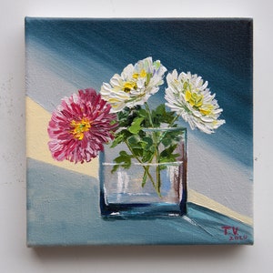 Floral Oil Painting Original Art Chrysanthemums Painting Flower Still