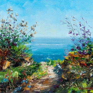 Mittelmeer Meerlandschaft Ölgemälde: Küstenlandschaft Strand Kunstwerk, 12x12