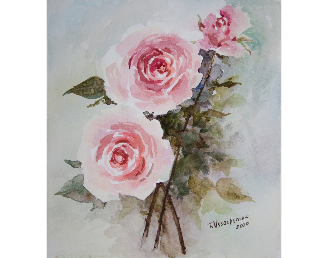 Floral Painting Original Art Watercolor Painting Pink Roses Art Flower ...