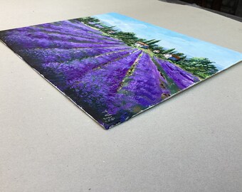 ラベンダー畑のアクリル画：プロヴァンスの風景画（10x12） - Etsy 日本