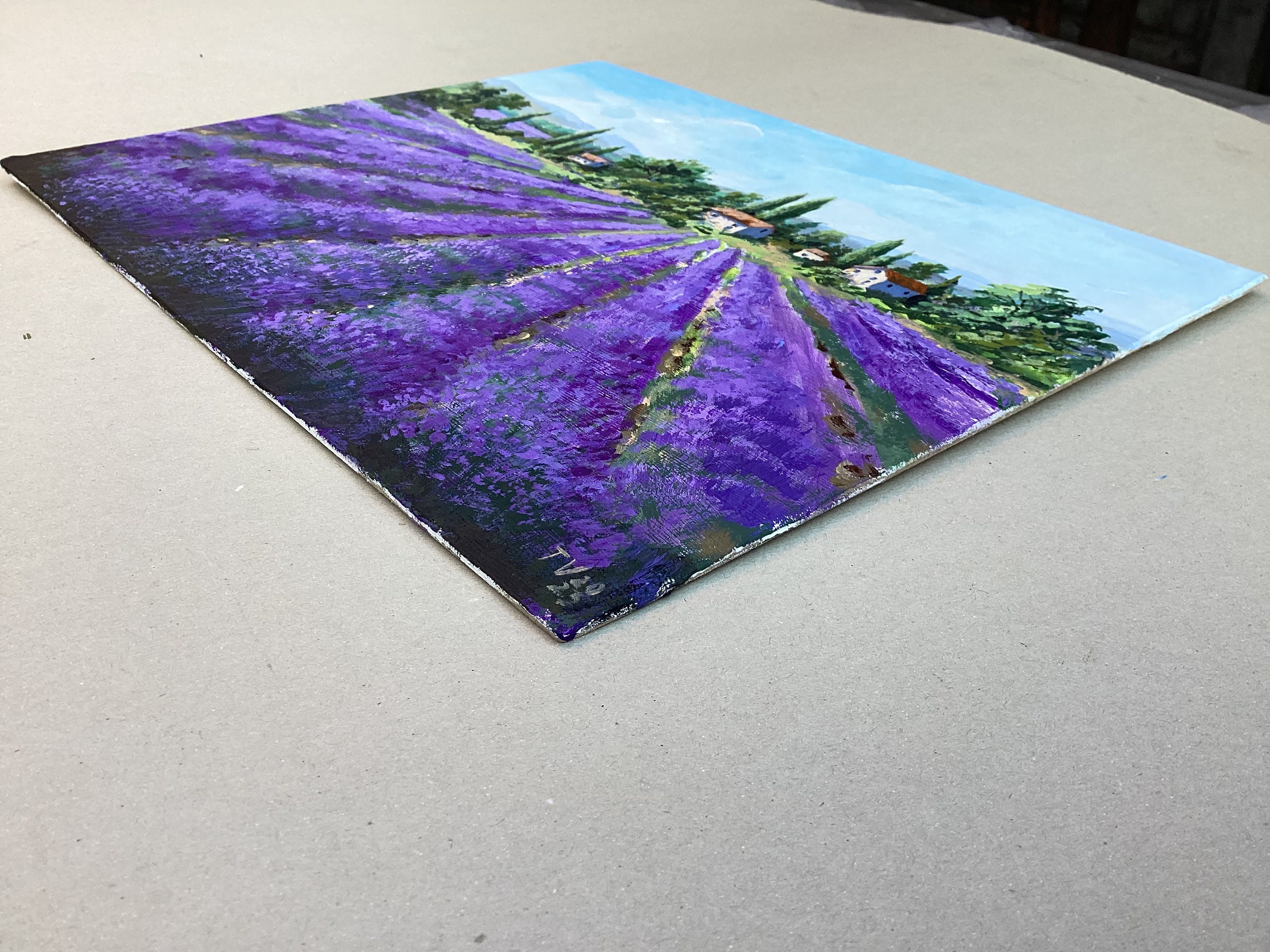 ラベンダー畑のアクリル画：プロヴァンスの風景画（10x12） - Etsy 日本