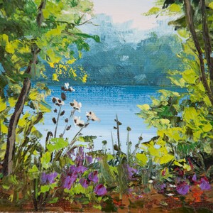 Forest Lake Oil Painting Original Art Green Trees Small Landscape ...