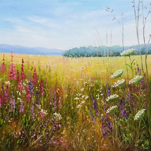 Summer Meadow Oil Painting On Canvas Original Painting Flowers Field Art Floral Landscape Blooming Field Nature Painting Artwork 24 x 28 in