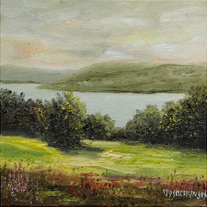 Summer landscape Oil Painting Original Art Nature Miniature Painting On Canvas River landscape Small painting