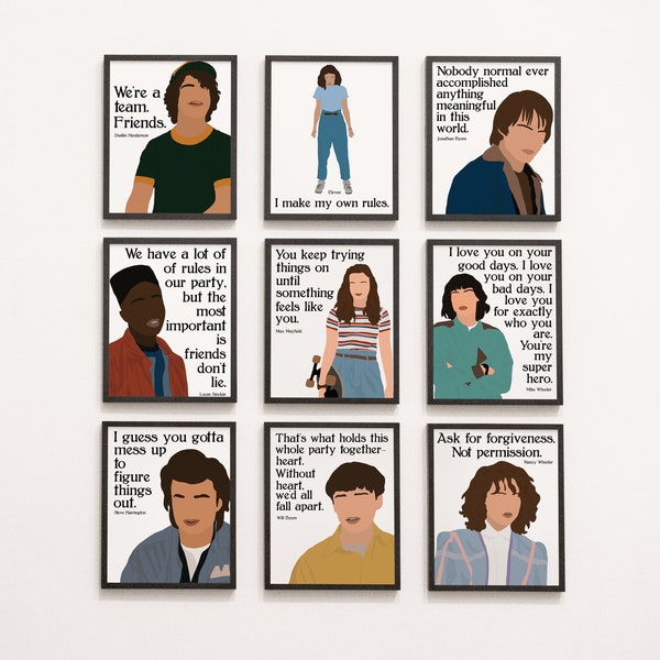 Affiches de personnages de Stranger Things, citations de Stranger Things, art de Stranger Things