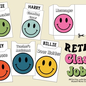Retro Themed Classroom Jobs, Classroom Decor, Groovy Class Decor, Job Chart, Classroom