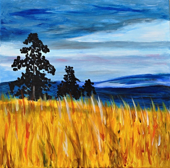 Abend Im Land Acrylmalerei Abend Landschaft Felder Und Etsy