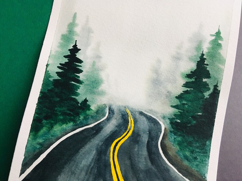 Original Waterolor Painting of a Winding Road Disappearing in the Fog ...