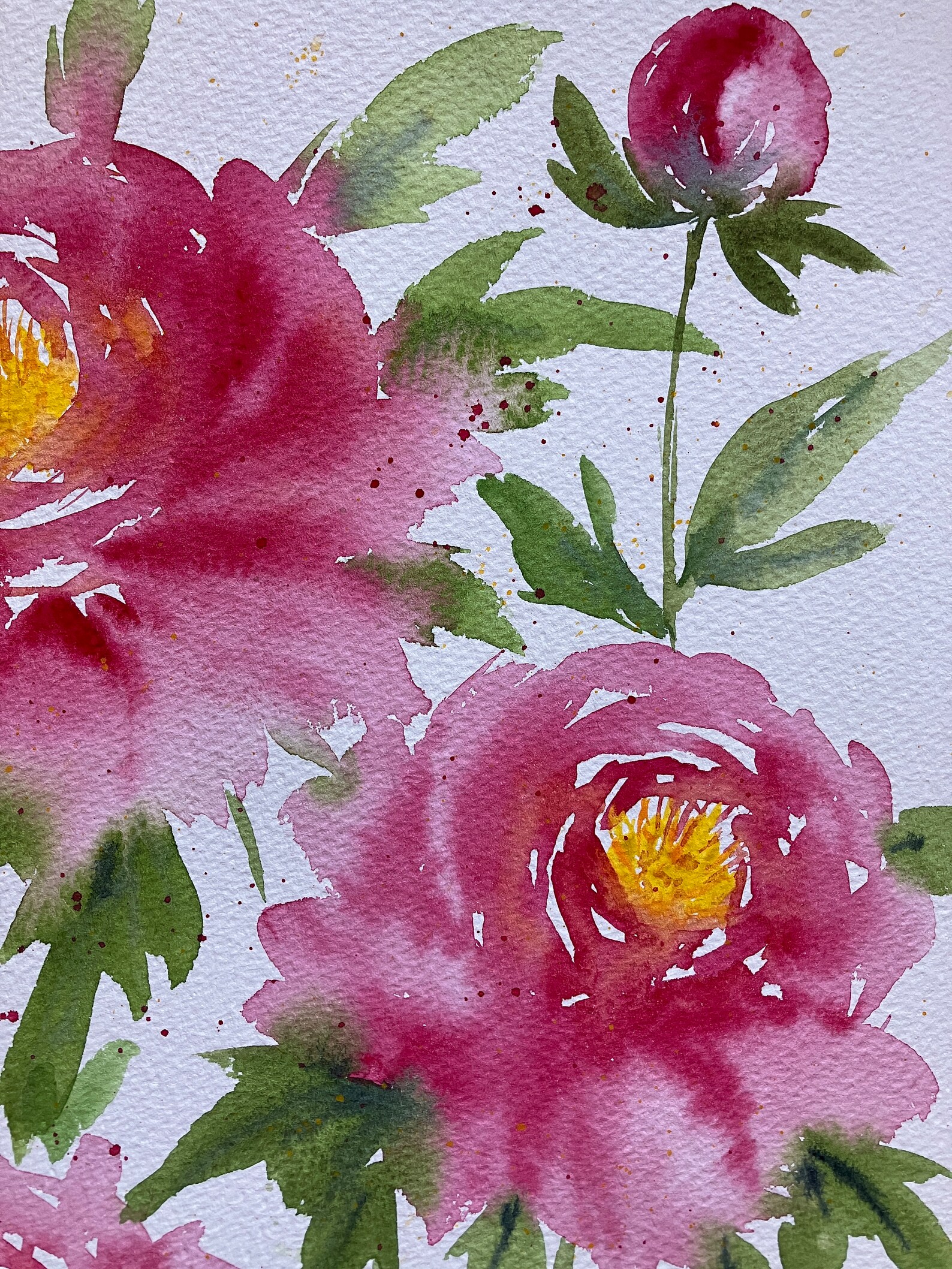 Original Watercolor Painting of Pink Peonies, Loose Watercolor Art ...