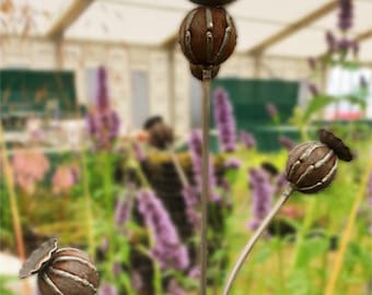 Poppy plant supports, poppy garden art, plant stakes
