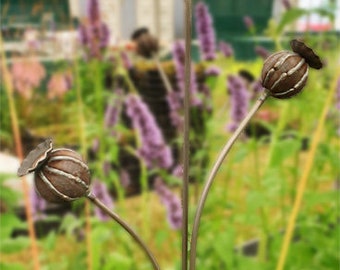 Poppy plant supports, poppy garden art, plant stakes