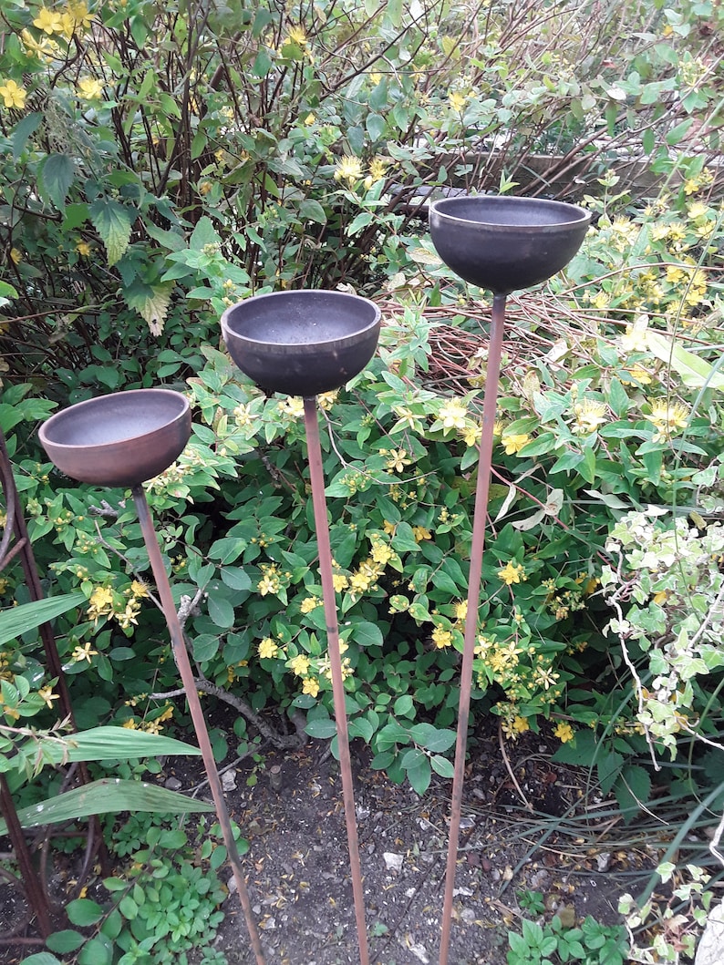 Set of 3 cups, plant stakes/supports/rain catchers/bird feeder image 1