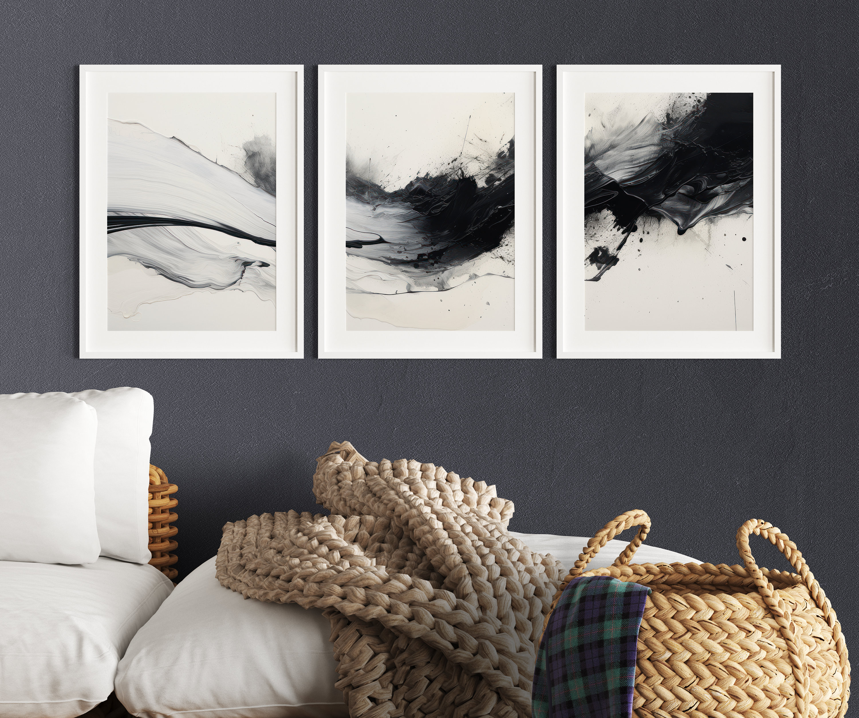 Black and White Abstract Wall Art, Set of 3, Minimalist Modern Neutral ...