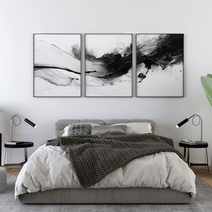 Black and White Abstract Wall Art, Set of 3, Minimalist Modern Neutral ...
