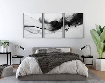 Set di 3 quadri da parete astratti in bianco e nero, 3 pezzi, quadri da parete neutri minimalisti e moderni, set da parete per galleria neutra, download immediato