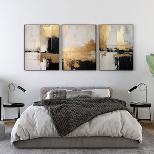 Neutral Wall Art, Beige, Black And Gold Wall Art, Extra Large Wall Art Abstract, 3 Piece Wall Art, Gold Abstract Art Print, Instant Download