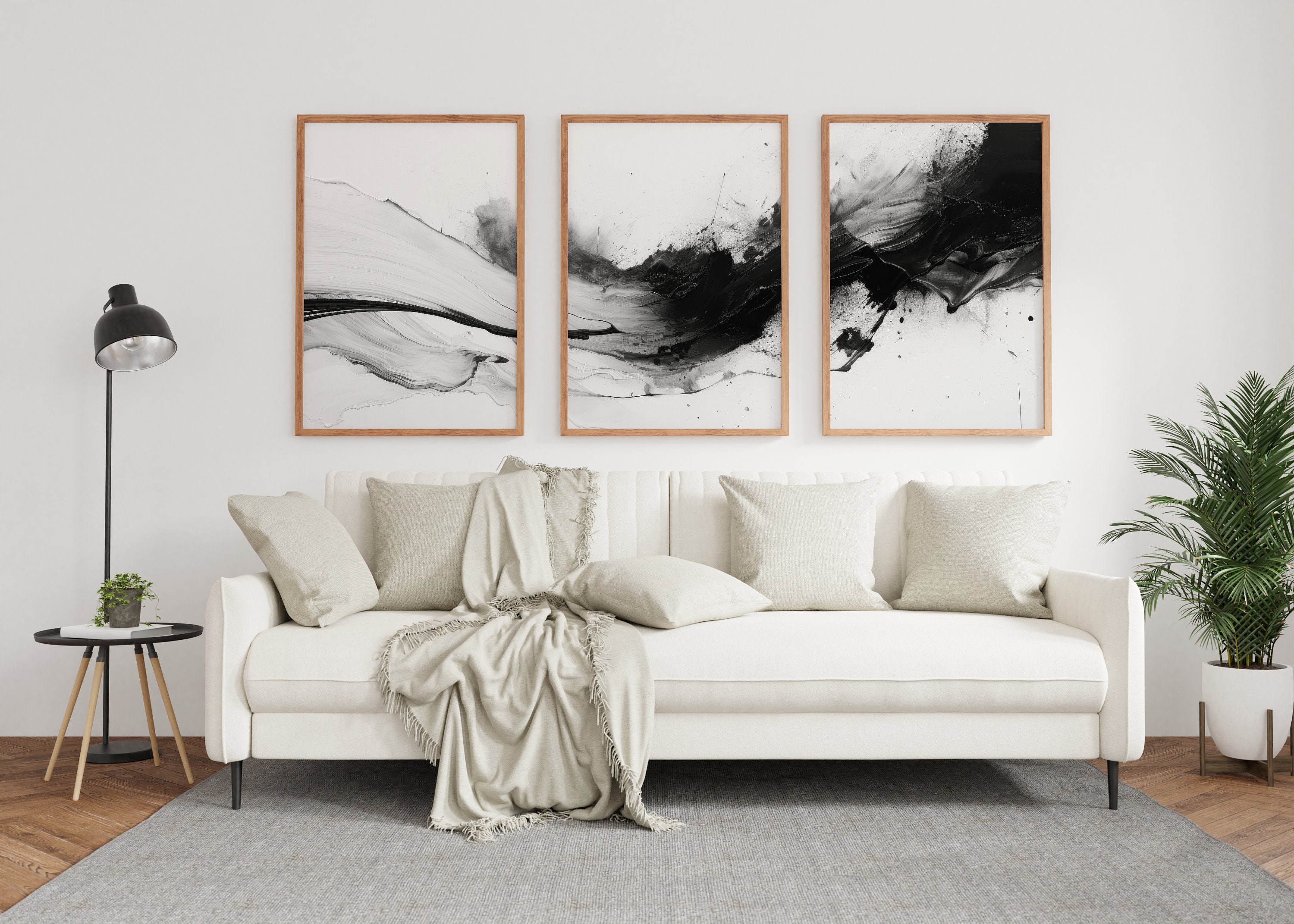 Black and White Abstract Wall Art, Set of 3, Minimalist Modern Neutral ...