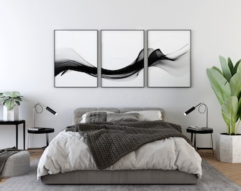Modern Simple Wall Art Set of 3, Abstract Art Black and White Prints, Minimalist Bedroom Decor Modern Line Drawing, Instant Download