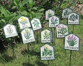 Herb Markers Pack Of 12 Cast Iron Plaques On Stakes Hand Painted Great For Garden, Allotment Or Greenhouse 29cm Tall FREE DELIVERY