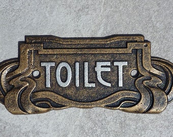 TOILET SIGN Art Nouveau Style Antique Bronze Finish Cast Iron  18.5cm x 7.5cm