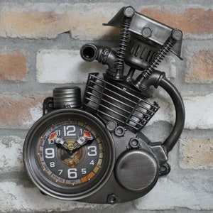 Engine Clock Motorcycle Engine Industrial 32cm Metal Industrial Biker Clock