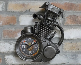 Engine Clock Motorcycle Engine Industrial 32cm Metal Industrial Biker Clock