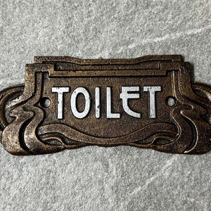 TOILET SIGN Art Nouveau Style Antique Bronze Finish Cast Iron  18.5cm x 7.5cm