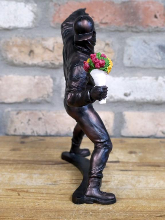 Banksy Style Flower Thrower Figure Ornament Aged Bronze Finish