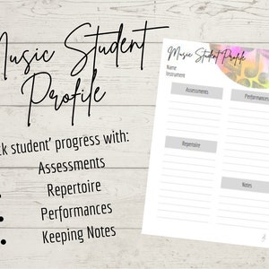 Music Student Profile Printable Tracking Page