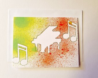 Piano Music Note Semiquaver Ink Spray Silhouette Greeting Card