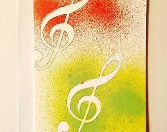 Treble Clef Music Silhouette Ink Spray Greeting Card