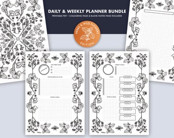 Daily Planner & Weekly Planner | Printable Planner Bundle | Herbs and Wild Flowers Coloring | Digital Download | Instant Download | PDF