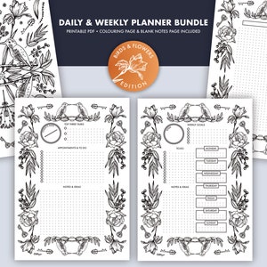 Daily Planner & Weekly Planner | Printable Planner Bundle | Birds and Flowers Coloring | Digital Download | Instant Download | PDF