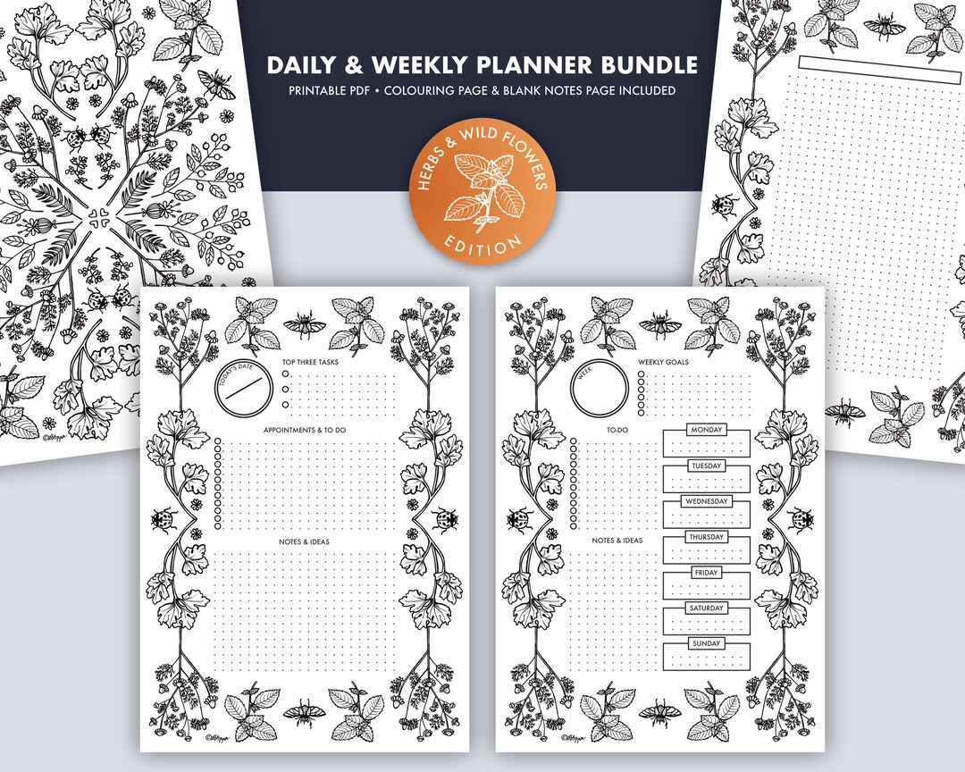Daily Planner & Weekly Planner | Printable Planner Bundle | Herbs and ...