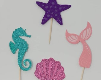 Under the sea cupcake toppers/ mermaid cupcake toppers / shell cupcake toppers / seahorse cupcake toppers / mermaid tail cupcake topper