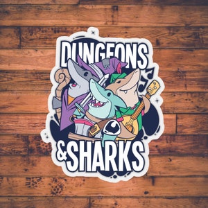 Dungeons and Sharks / Adesivo DnD / Dungeons and Dragons Stazionario / Scheda personaggio / Regalo DM / Adesivo TTRPG