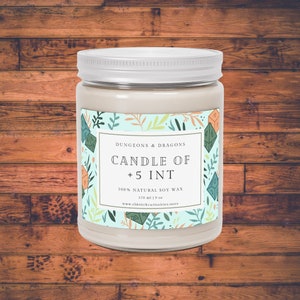 Candle of +5 Intelligence l Choose your Fragrance l 100% Natural Soy Wax Vegan l DnD Dungeons and Dragons l Geek Gift for Him Her