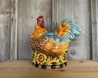 Vintage Gibson USA Chicken Cookie Jar, Colorful Ceramic Kitchen Storage